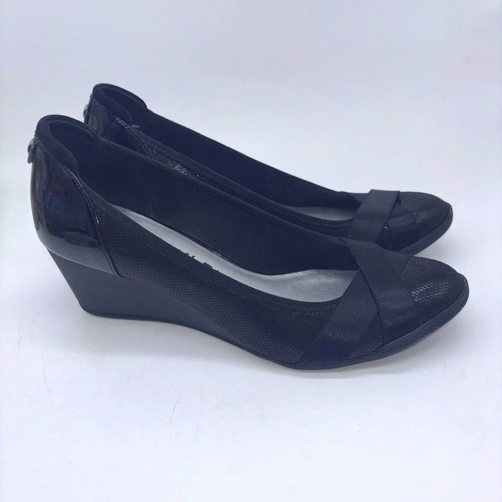 Anne Klein Sport Timeout Black Mid Wedge Slip On Shoe
